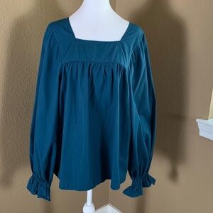 Happy Nature Teal Cotton Peasant Blouse XL Boho Top
